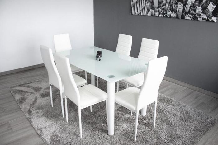 White Glass Dining Set Seats 6.
