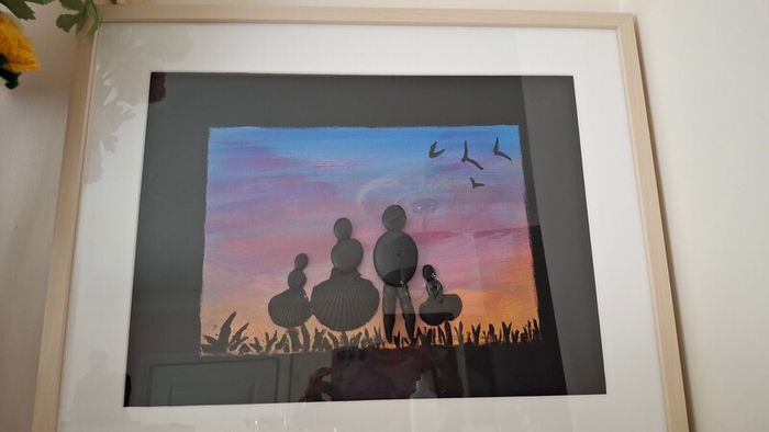 sunset family wall stone shell art