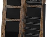 _Jewelry Cabinet on Legs, 3-in-1 Cosmetic Storage Cabinet, with Mirror, Mesh Shelf, Lock, Metal Frame, Industrial Style, Rustic Brown and Black