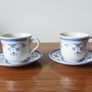 Vintage "Queen's Ingrid" cups with Blue and White floral design with matching saucers  made in England Image 2