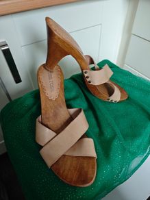 Sandals wood leather clogs