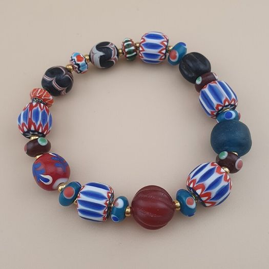 Vintage Venetian style Mix Chevron & Trade Glass beads Bracelet
