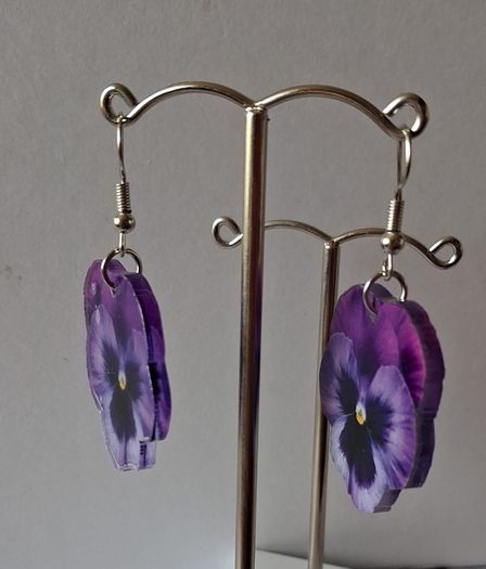 Purple Angel Floral Pansy Earrings
