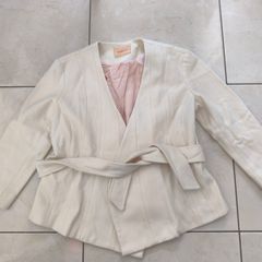 Arnsdorf Cream Ivory Wool Cashmere Blend Belted Wrap Jacket Coat