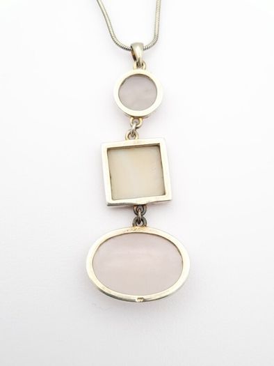 925 Vintage Sterling Silver Rose Quartz & Mother Of Pearl Necklace