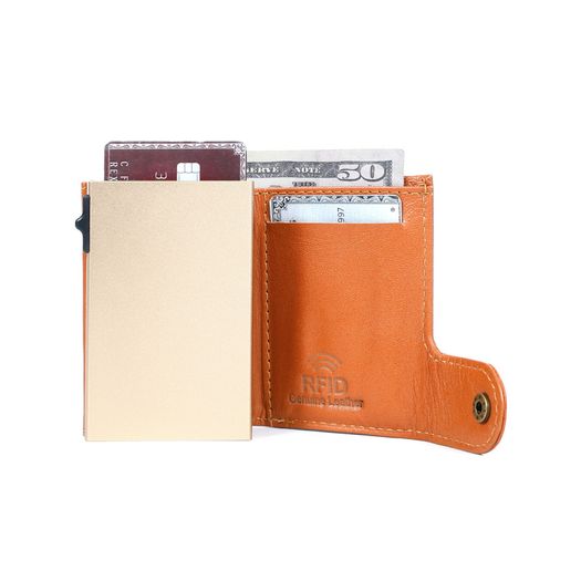 Genuine Leather Pop-Up Card Holder Wallet RFID Blocking Slim Credit Card Case