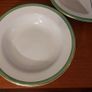 Vintage Divided Serving Bowl and a Matching Pair of Arklow Pottery Green and Gilt Rimmed 9.5" Rimmed Soup Bowls, Price for  All! Image 3