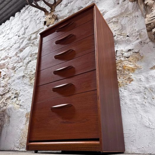 Vintage Mid-century Modern Austinsuite Teak Tallboy Chest Of Drawers