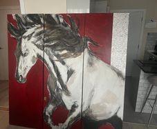 Original Triptych Mixed-Media Painting on Wood with Embossed Foil Panel