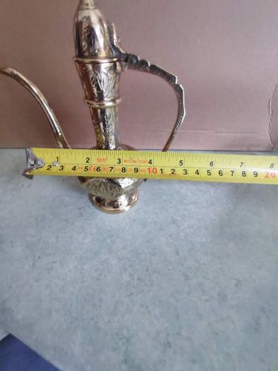 brass ewer, teapot, Indian brass pot engraved with flowers and foliage, vintage from the 1970s