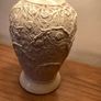 Large vintage cream table lamp floral relief Image 6