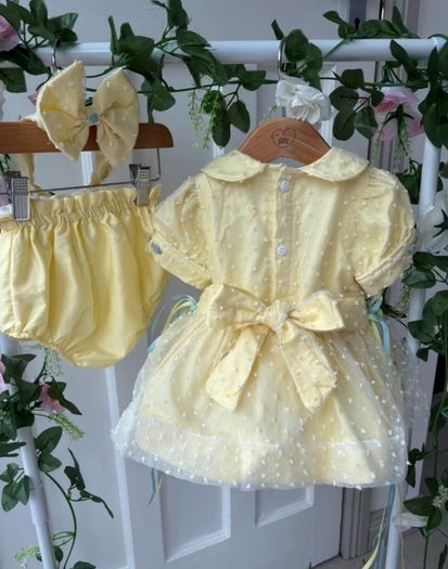 girls hand smock dress kick pants bows and socks