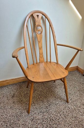 Pair of Vintage Ercol Blonde Swan Back Carver Dining Chairs