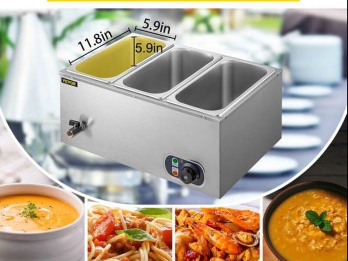 3 Pan Electric Catering Food Warmer Steam Table Stainless Steel Adjustable Temperature Buffet Restaurant 220v