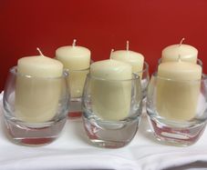 Dozen Elegant Glass Candle Holders with Pillar Candles       -  DIY Decor, Events
