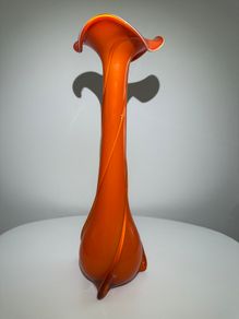Documented V.A.S. Empoli G/20S Orange Cased Glass Vase, 40cm.  Italy c.1960
