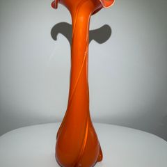 Documented V.A.S. Empoli G/20S Orange Cased Glass Vase, 40cm.  Italy c.1960