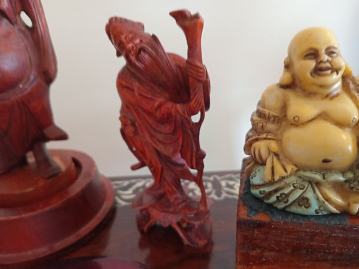 5 BUDDHA Vintage Carved Figurines.