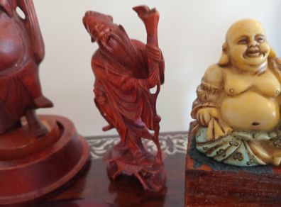 5 BUDDHA Vintage Carved Figurines.
