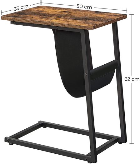 Side Table Laptop Table C Shape Sofa Table with Storage Space Removable Storage Bag Coffee Laptop Living Room Bedroom Industrial Design Vintage Brown/Black