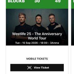 4 westlife concert tickets Tuesday 15th September