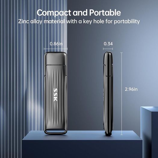 2TB Portable External SSD Flash Drive: SSK 2TB SSD USB C Stick