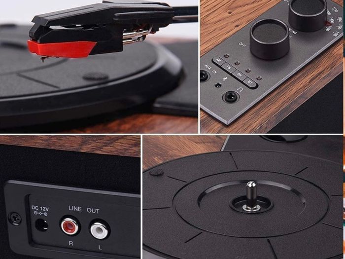 Record Player, Vintage Turntable Bluetooth Vinyl Player LP Record Player with 3 speed 33/45/78 RPM and Built-in 2 Stereo Speakers, AM/FM Function, Aux-in & RCA Output (FREE POSTAGE)