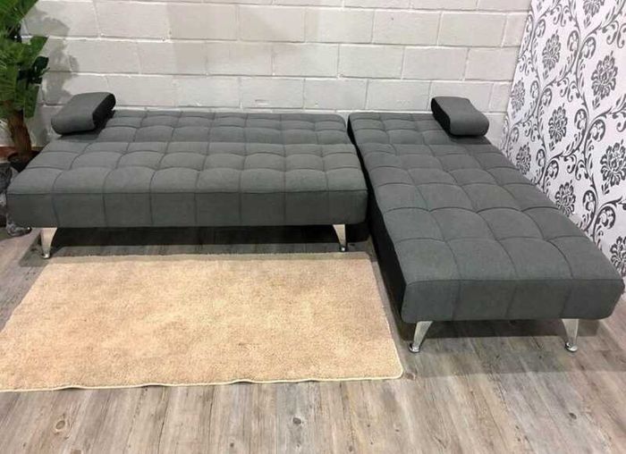 DARK GREY fabric Sofa Bed with Chaise and Cushions