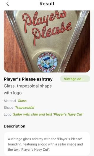 Original Pristine "Players Please" Triangular Glass Ashtray