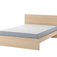 IKEA MALM Double Bed Frame & Hafslo Medium Firm Mattress (Spare Room Bed, Lightly Used)