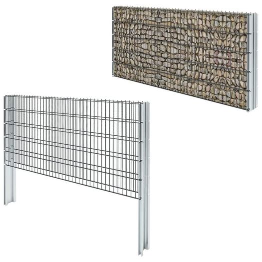 2D Gabion Fence Galvanised Steel 2.008x1.03 m 4 m (Total Length) Grey