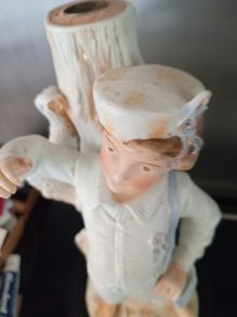 Antique Victorian Bisque Statue Candle Holder "Country Boy"