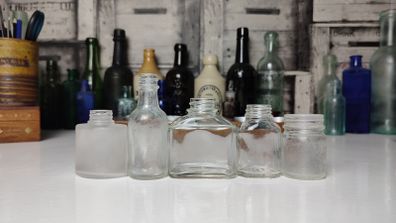 384 - Set of 5 Vintage Collectible Decorative Clear Glass Bottles Jars Inkwells