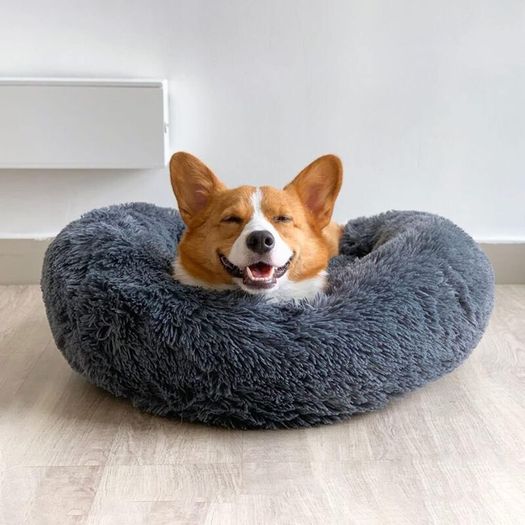 Plush Donut Dog Bed, Calming Round Dog Cat Bed Soft and Fluffy Cuddler Pet Cushion Self-Warming Puppy Beds Machine Washable