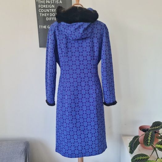 Vintage 1970s 1960s hippie psychedelic purple blue maxi coat with hood Made in Ireland Irish design whimsygoth