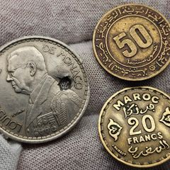 Monaco 1947 20 Francs Coin and Maroco Coins x2