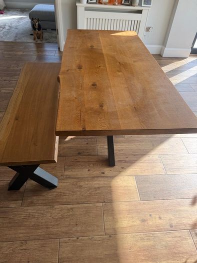 Solid Oak Table & Matching Bench