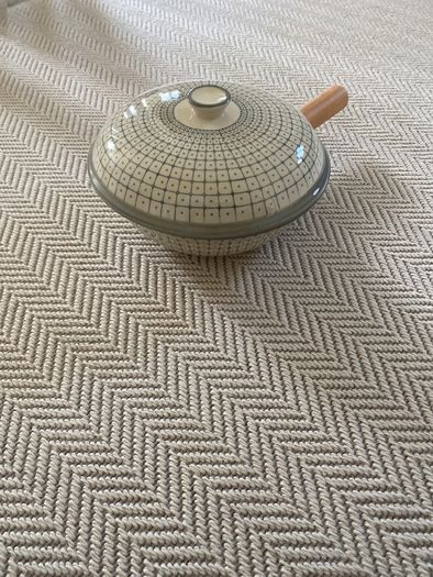 vintage Bloomingville "Carla" collection ceramic serving bowl/saucepan with a rubberwood handle
