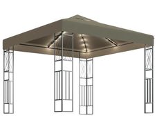 Gazebo with String Lights 3x3 m Taupe Fabric