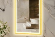 LED Bathroom Mirror with Aluminum Frame, 500x700mm Illuminated Bathroom Mirror with Touch/Demister/ 3-Color Dimmable, Bathroom Wall-Mounted, Horizontal/Vertical, Gold