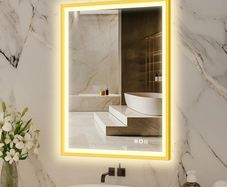 LED Bathroom Mirror with Aluminum Frame, 500x700mm Illuminated Bathroom Mirror with Touch/Demister/ 3-Color Dimmable, Bathroom Wall-Mounted, Horizontal/Vertical, Gold