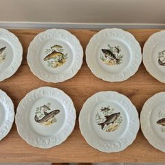 Vintage Bernadotte Thun Fish Plate Set 8 Plates