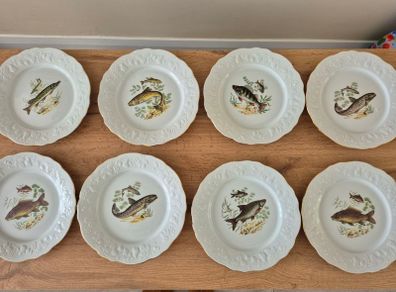 Vintage Bernadotte Thun Fish Plate Set 8 Plates