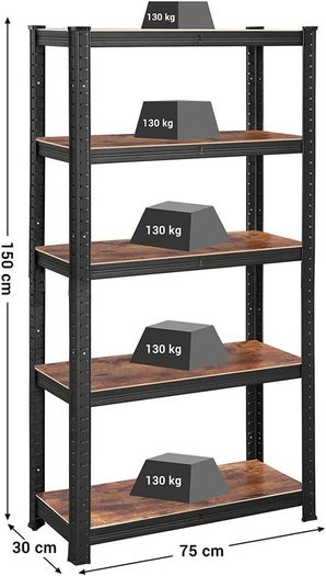 5 Tier Storage Rack Unit Holds 650 kg (130 kg per shelf) Adjustable Shelves Industrial Style Living Room Kitchen
