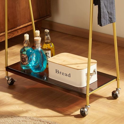 Bar Storage Trolley Cart,Acrylic Metal Rolling Utility Mobile Shelving Organizer Cart with Handle Lockable Wheels for Living Room Kitchen Office Bedroom,Brown (MFDV-N)