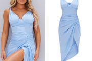 Baby blue knot strap corset detail midi dress