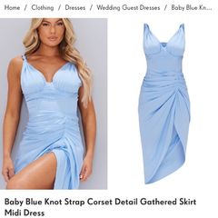 Baby blue knot strap corset detail midi dress