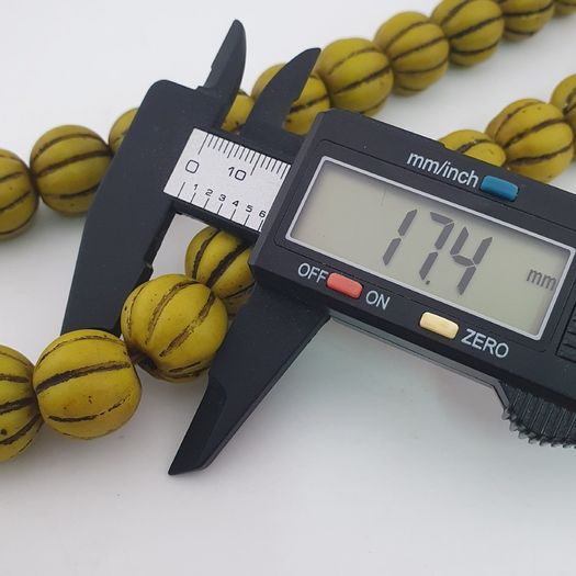 Antique African Yellow Melon Shape Glass beads Necklace Strands