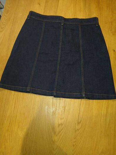 Dark blue denim button-front mini skirt