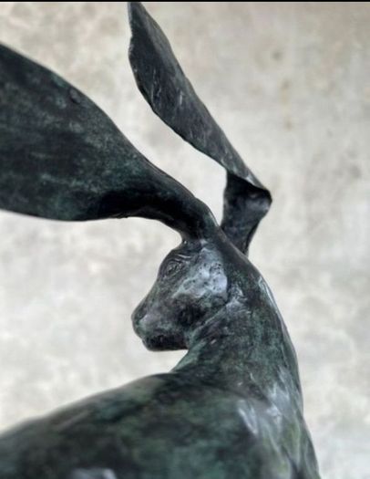 Running Hare (45cm) - Green Speckled Bronze
